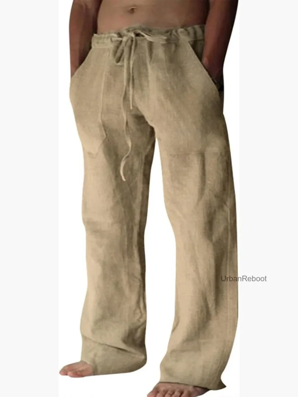 Men's Cotton Linen Casual Loose Fit Drawstring Waist Pants Summer Beach